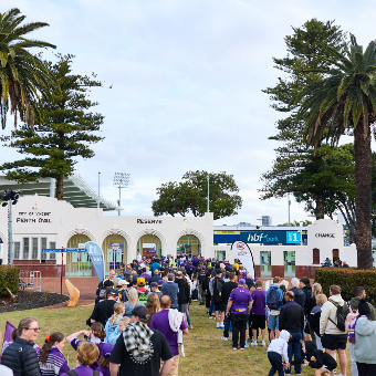 A photo of the front entrance of HBF Park