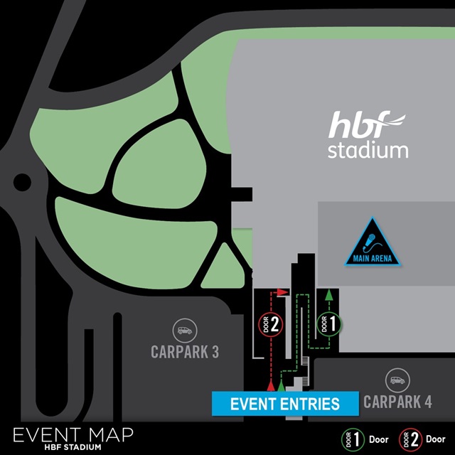 Map of entry gates at HBF Stadium