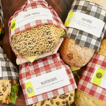 A top down photo of assorted rolls and paninis