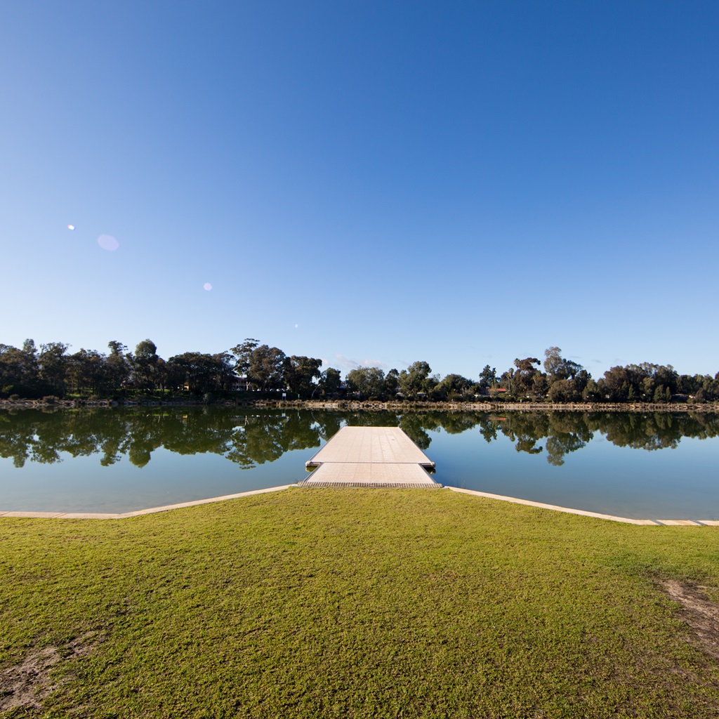 A photo of the onsite boat ramp entering the lake