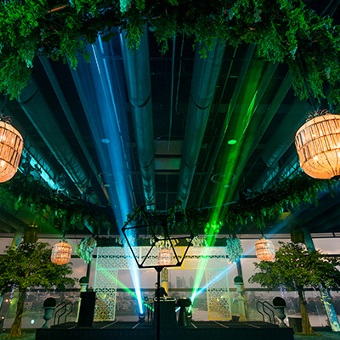 A photo of special decor and lighting in a function room at Optus Stadium in Burswood, Perth