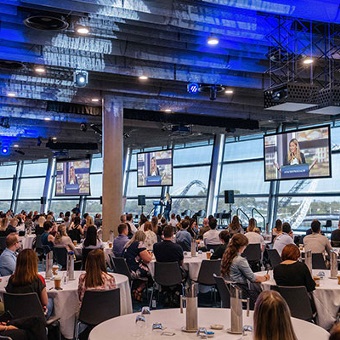 Photo of an event being held in a function room at Optus Stadium in Burswood, Perth