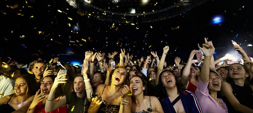 A close up photo of the front row standing crowd at the Sound On Festival at RAC Arena in Perth