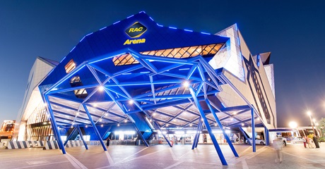 A photo of the front of the RAC Arena building in Perth
