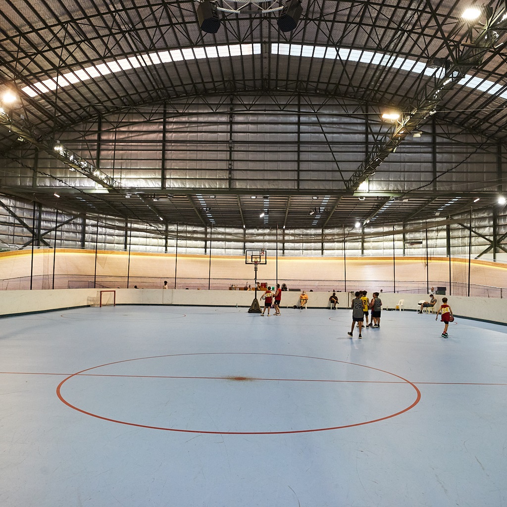 A ground level photo of the multipurpose hard court in the centre of the Speeddome in Middle Swan, Perth