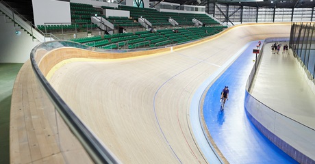 A photo of a cyclist riding along the cycle track at the Speeddome in Middle Swan, Perth